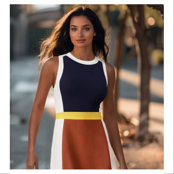 Tory Burch Mya Sleeveless Retro Inspired Color Block Dress Size Small - Picture 3 of 10